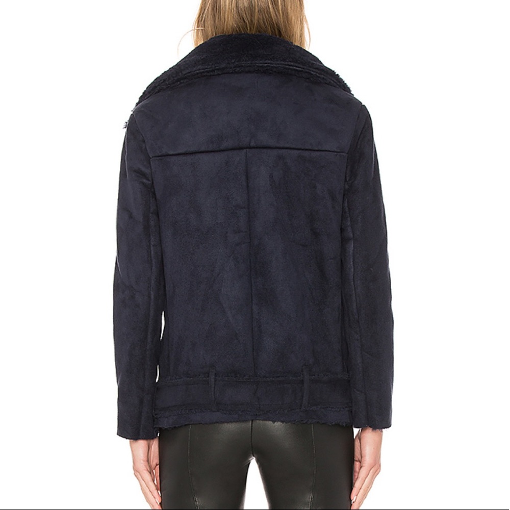 J.O.A. Navy Faux Shearling Biker Jacket Sz XS - Picture 3 of 7